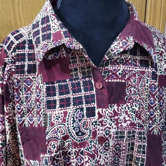 brylane woman Tops - Brylane woman collection burgandy patchwork pattern long sleeve long line tunic